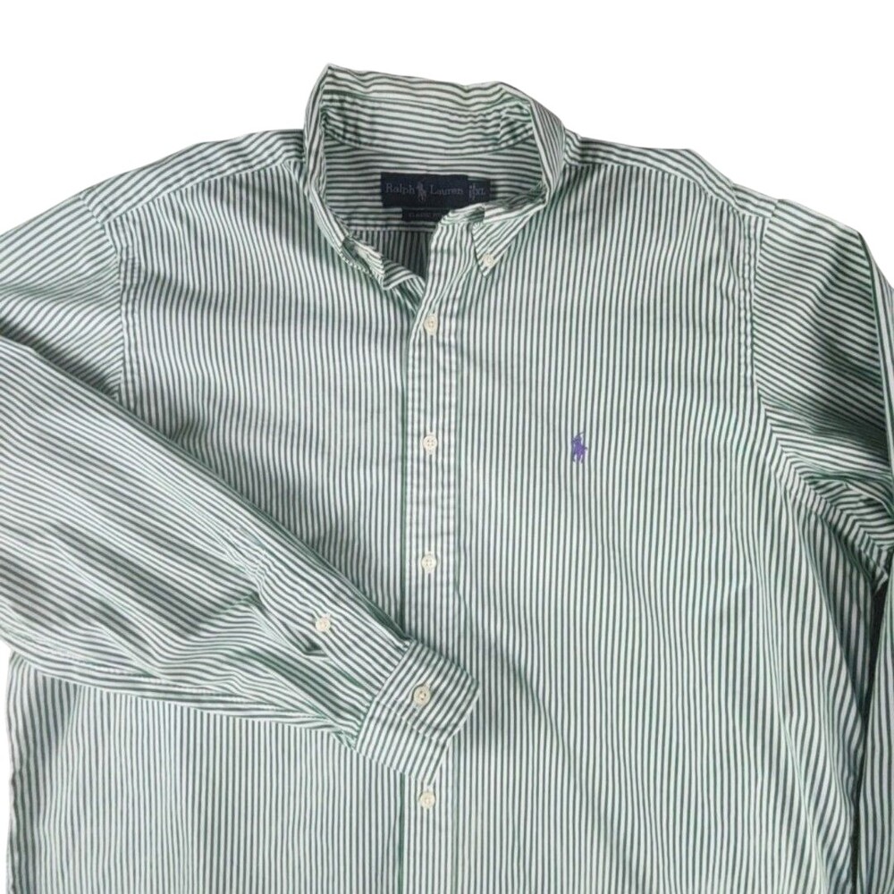 Ralph Lauren Shirt Mens XL Green Stripe Long Sleeve Button Down Pony Logo